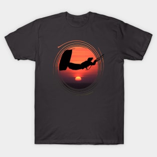 Kiter Action Freestyle Artistic Black Vector And Sunset T-Shirt